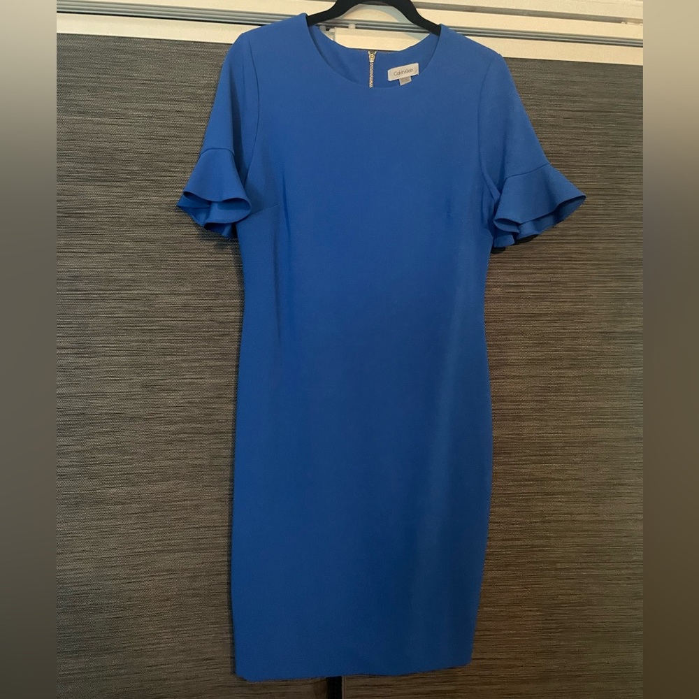 Calvin Klein Size 12 Women’s Blue Ruffle Sleeve Dress - Worn Once!